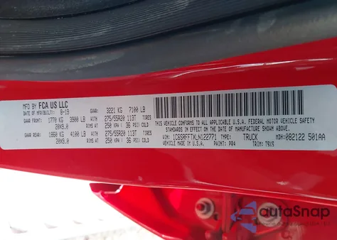 2020 Ram 1500 Lone Star 4X4 5'7 Box z USA, uszkodzony, nr VIN 1C6SRFFTXLN122771